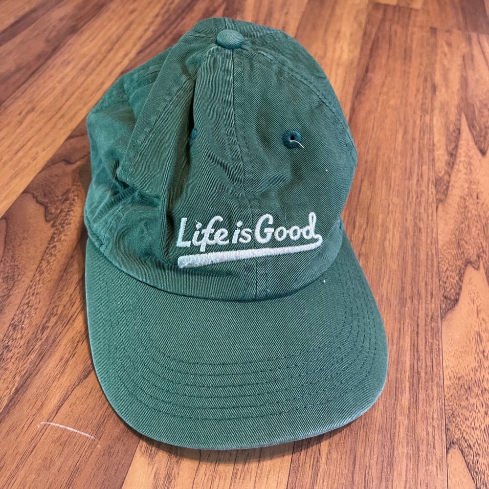 Life is Good Hat Green Cotton Twill Adjustable Dad Cap Mens Womens OSFA Logo